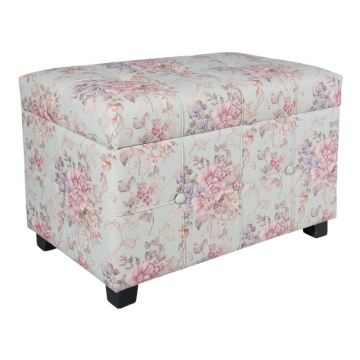 Pouf shabby chic, roz, cu imprimeu floral si spatiu de depozitare, 61x37x43 cm - Img 3