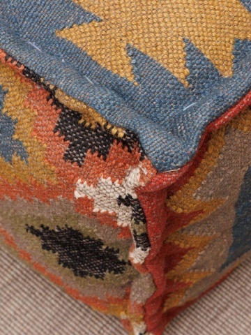 Puf kilim cubic din iută și lână, multicolor, cu alt desen pe fiecare latură, 46 x 46 x 46 cm, „Autumn Killim” - Img 7