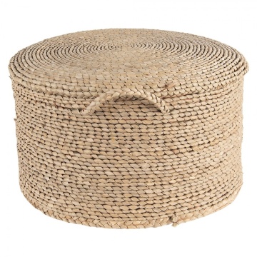 Puf rotund din iarbă de mare, natur, cu fibre răsucite și mâner împletit, 23 x Ø 40 cm, „Natte”