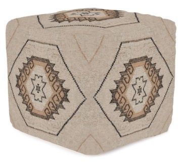 Puf taburet kilim țesut manual maro și natural din iută și bumbac, structură din bumbac „Meknes”