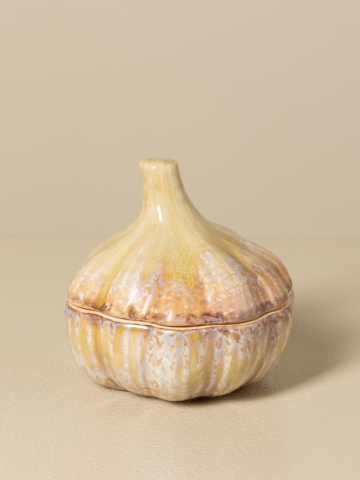 Recipient din ceramică artizanală natur cu capac, formă de usturoi, 10,5 × 10 cm, „Garlic" - Img 5