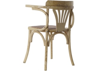 Scaun cu brațe dining din lemn masiv de ulm cu șezut împletit din rattan, 57×46×78 cm, „Brasserie" - Img 7