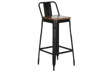 Scaun de bar cu spătar din metal și lemn, negru, cu șezut multicolor și suport pentru picioare, 96 x 41 x 38 cm, „Barme”