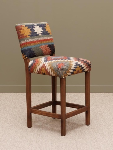 Scaun de bar kilim cu spătar din iută naturală și lână, multicolor, cu ținte decorative, 103 x 45 x 50 cm, „Autumn Killim” - Img 3