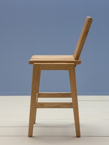 Scaun de bar pliabil din lemn de mango natur, cu spătar și șezut cu linii sculpturale, 113×43×51 cm, „Barista" - Img 5