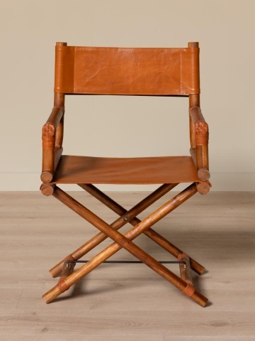 Scaun de dining pliabil din piele camel și lemn de tec cu finisaj natural, 92×58×46 cm, înălțime șezut 52 cm, „Explorer" - Img 9