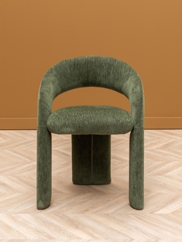 Scaun din bumbac verde, formă asimetrică, cu picioare cilindrice, 73×67×62 cm, „Prato" - Img 2