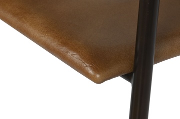 Scaun dining cu brațe din ratan și piele, maro, spătar curbat împletit și picioare negre din metal, 78 x 52 x 56 cm, „Cannage” - Img 5