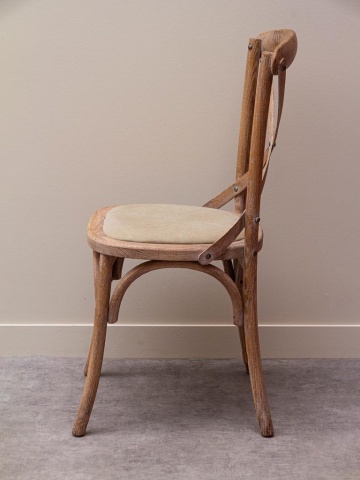 Scaun dining din lemn de stejar și bumbac, bej, cu spătar încrucișat în X, șezut tapițat și arce curbate, 90 x 44 x 42 cm, „Marius” - Img 6
