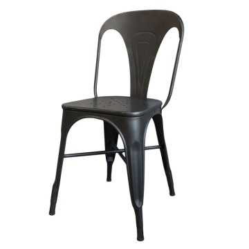 Scaun dining din metal, gri, cu spătar în evantai și picioare nervurate, finisaj antichizat, 86 x 37 x 36 cm, „Atelier”