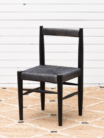 Scaun dining împletit din iută și lemn de mango, negru, cu spătar înfășurat în sfoară și picioare rotunde, 80 x 44 x 44 cm, „Gitana” - Img 7