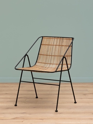Scaun geometric din metal și rattan cu bordură decorativă neagră, "Kuro" - Img 3