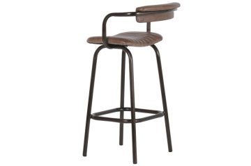 Scaun înalt de bar din metal si piele naturala, stil vintage, "Rotor" - Img 3