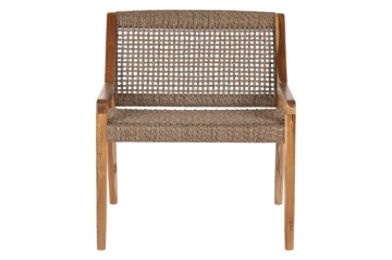 Scaun lounge cu brațe din lemn masiv de teak cu șezut și spătar împletite din fibră naturală, 65×62×72 cm, „Nairobi" | - Img 2