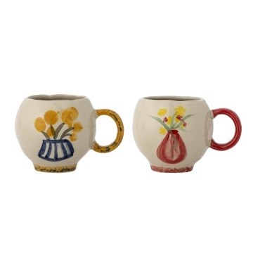 Set 2 căni din ceramică artizanală, pictate manual cu motive florale, natur, 8.5×7.5 cm, „Hiba" - Img 1