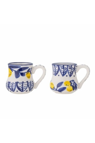 Set 2 cești espresso din ceramică pictate manual, design mediteranean, 6x6.5 cm, „Maxima"