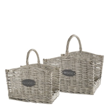 Set 2 cosuri impetite manual din rachita cu manere, "French Country"