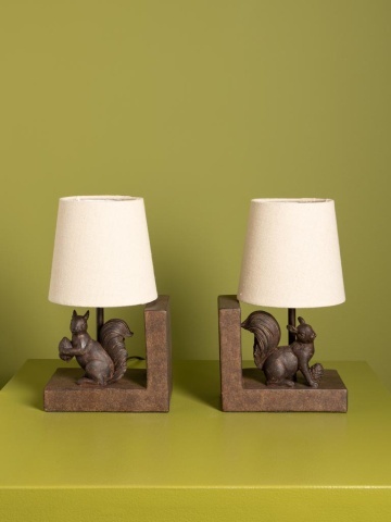 Set 2 lămpi de masă din bumbac bej, cu structură din rășină maro în formă de veveriță, finisaj patinat, 28×31×13 cm, „Squirrel" - Img 3
