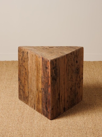 Set 2 masute laterale din lemn reciclat, cu aspect rustic, Triangle - Img 3