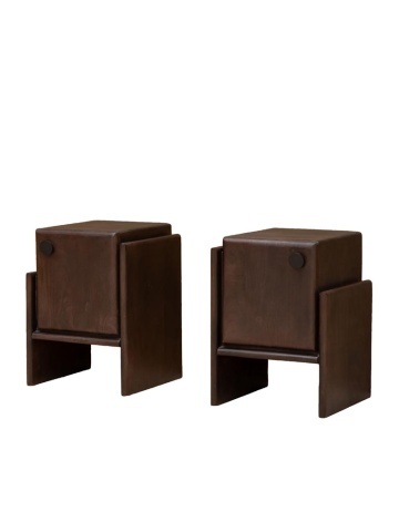 Set 2 noptiere din lemn de mango și metal, cu 1 ușă, maro antichizat, finisaj mat, 34.5×33×50.5, „Mogadi"