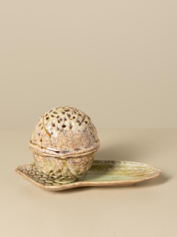 Set 2 recipiente decorative din ceramică artizanală natur, formă de nucă și ghindă, 13 × 21,5 × 11,5 cm, „Acorn" - Img 10