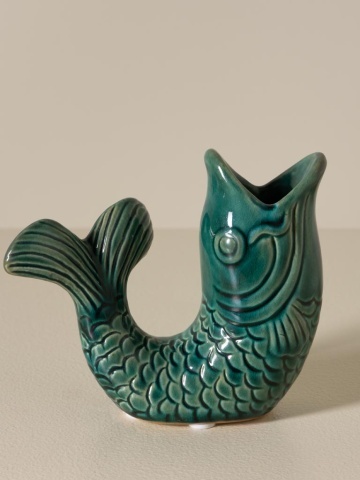 Set 2 suporturi pentru lumanari din ceramica, verde inchis, "Fish" - Img 4
