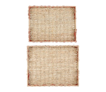 Set 2 tavi decorative, din iarba de mare, H7 cm, Damier Red - Img 1