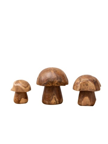 Set 3 decorațiuni ciuperci din lemn de tec pentru exterior, Ø35 cm