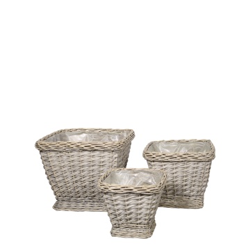 Set 3 jardiniere din rachita cu captuseala din plastic