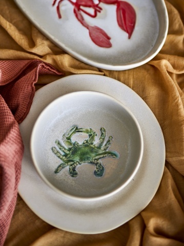 Set 4 boluri din ceramică cu crab verde în relief, D14,5×H5 cm, „Hadden" - Img 2