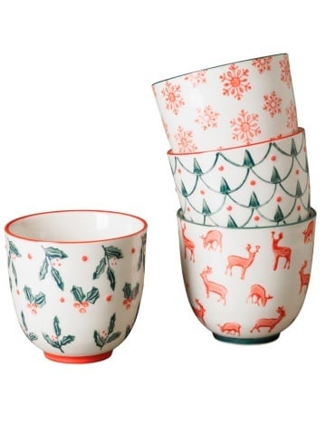 Set 4 cani din ceramica, cu motive de iarna, Givra