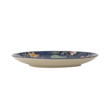 Set 4 farfurii din ceramică albastră cu motive florale dense pictate manual, 20,5×2,5 cm, „Meredith" - Img 3