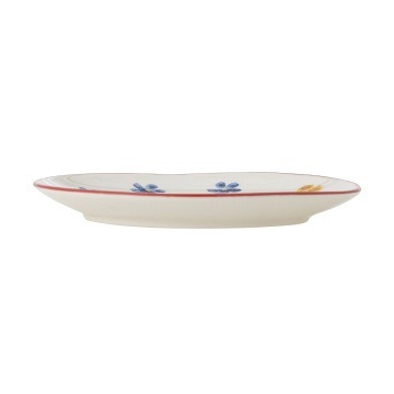 Set 4 farfurii din ceramică artizanală, pictate manual cu motive florale albastre și margine roșie, multicolor, 15×1.5 cm, „Lindsay"