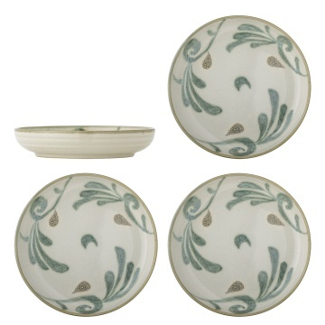 Set 4 farfurii din ceramică natur, pictate manual cu motive botanice, „Bethany", 20,5 x 4 cm