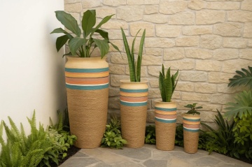 Set 4 suporturi pentru ghivece din fibră naturală cu accente multicolore, „Seychelles” - Img 2