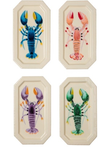 Set 4 tăvițe din metal cu homari colorați, 22×12 cm