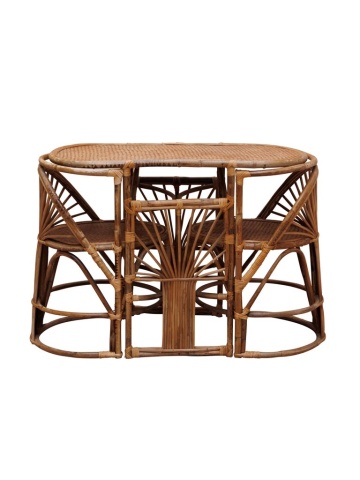 Set dining din rattan natural, masă ovală și 2 scaune, 3 piese, „Trinidad”