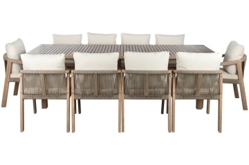 Set dining exterior din lemn de acacia, masă și 10 scaune cu perne și frânghie împletită, 11 piese, finisaj natural, „Roda” - Img 12