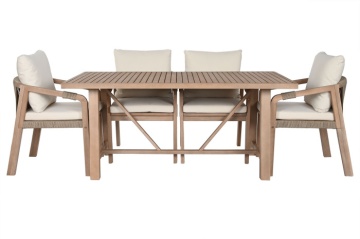 Set dining exterior din lemn de acacia, masă și 5 scaune cu perne și frânghie împletită, 6 piese, finisaj natural, „Roda” - Img 2