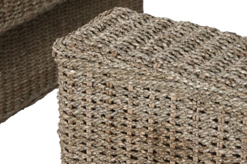Set lounge exterior din fibre naturale împletite și structura din lemn de tec cu 2 canapele, măsuță de cafea și perne, „Borneo” - Img 12