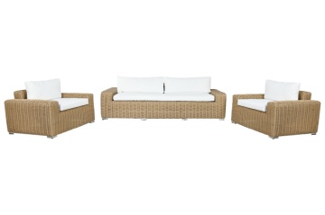 Set lounge exterior din rattan sintetic împletit, 4 piese cu canapea, 2 fotolii, măsuță și perne, „Paloma” - Img 8