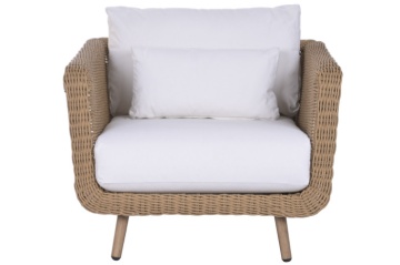 Set lounge exterior din rattan sintetic și structură din aluminiu cu canapea, 2 fotolii, masă și perne, finisaj natural, „Malibu” - Img 3