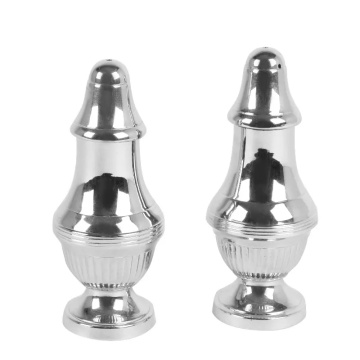 Set solniță și piperniță din alamă lucrată manual, argintiu, finisaj nichelat, 10 x 4 cm, „Gourmet”