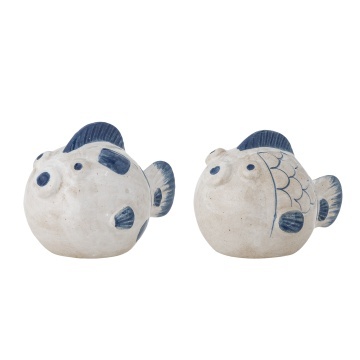 Set solniță și pipernița din ceramică albastră în formă de pești pictați manual, 9,5×6,5×9 cm, „Fugu"