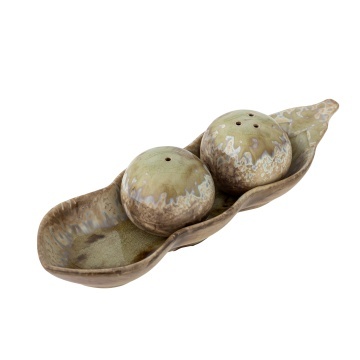 Set solniță și piperniță vintage din ceramică bej cu suport, 26x6x8 cm, „Kayo"