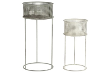 Set suporturi ghivece gri antichizat din metal, 33×33×70 cm și 26×26×52 cm, „Aged"