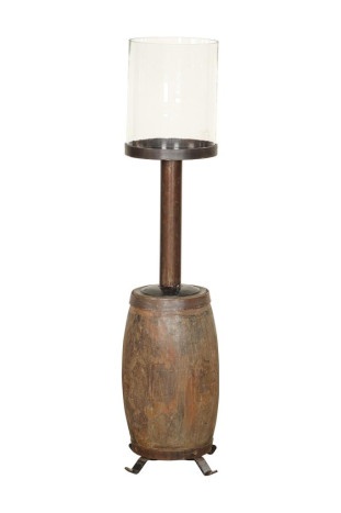 Sfeșnic de podea din lemn reciclat și metal, 26 x 26 x 100 cm, butuc de roată de car, glob din sticlă, „Candle Holder Wheel Hub" - Img 7