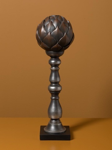 Sfeșnic din rășină cu glob decorativ în formă de anghinare sculptată, auriu-argintiu, finisaj patinat negru, 42,5×13 cm, „Artichoke" - Img 3