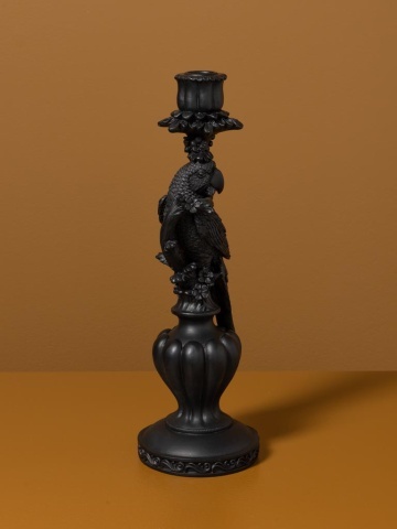 Sfeșnic din rășină cu papagal pe piedestal sculptat, negru antichizat-auriu, finisaj patinat, 33,5×11 cm, „Perroquet" - Img 7