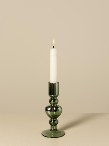 Sfeșnic din sticlă cu inimă sculptată, verde-maro, finisaj lucios, 17×8 cm, „Coeur Vert" - Img 7